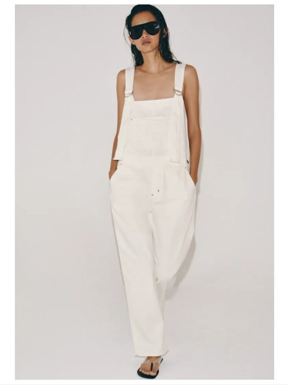 Zara Zw Collection Off White Women's Denim Overalls Jumpsuit Sz-M